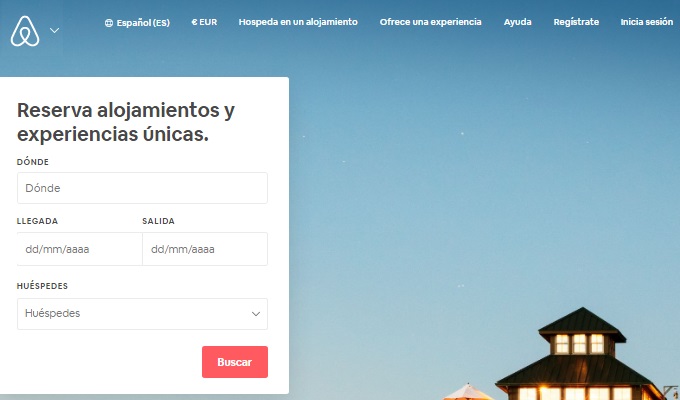 Página de inicio Airbnb