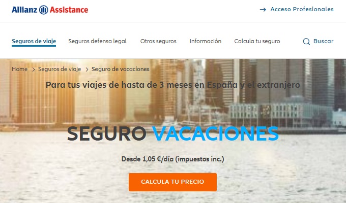 Pagina de inicio Allianz Assistance