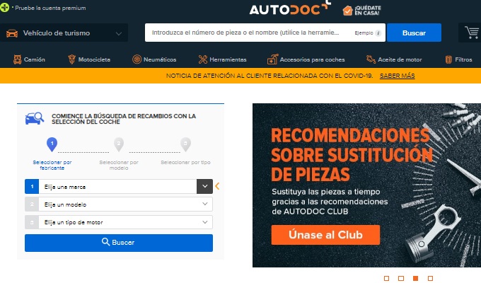 Pagina de inicio AUTODOC