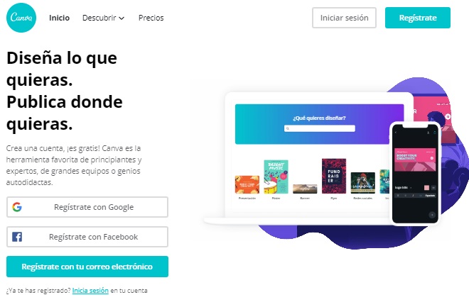 Pagina de inicio Canva