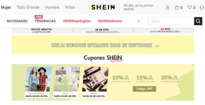 Página de inicio Shein