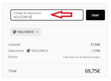 ?Como usar el codigo de descuento Volcom?